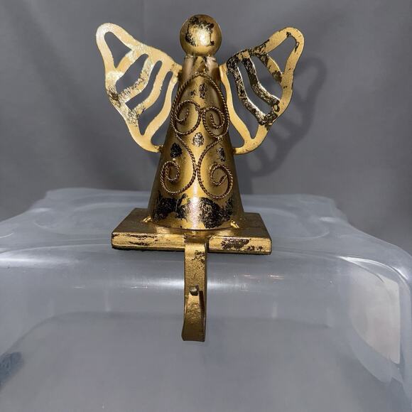 Vintage Gold Metal Stocking Holders Lot of 3 Angels & Star Mantel Hooks Rustic - Picture 8 of 11